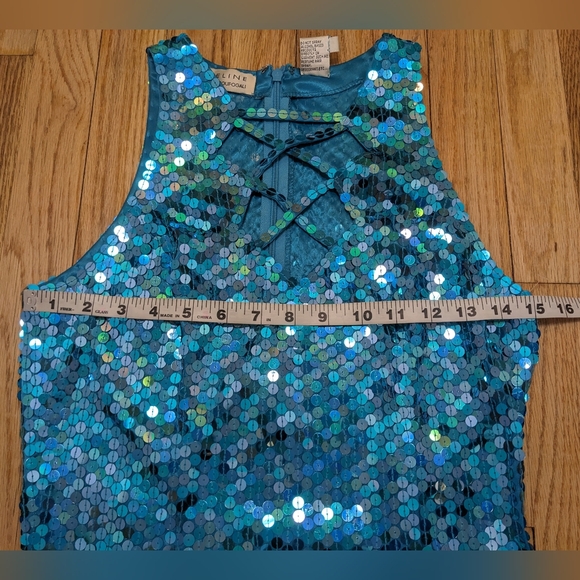 Niteline Vintage Blue Sequin Evening Cocktail Clubbing Mini Dress sz 10 - Picture 11 of 12